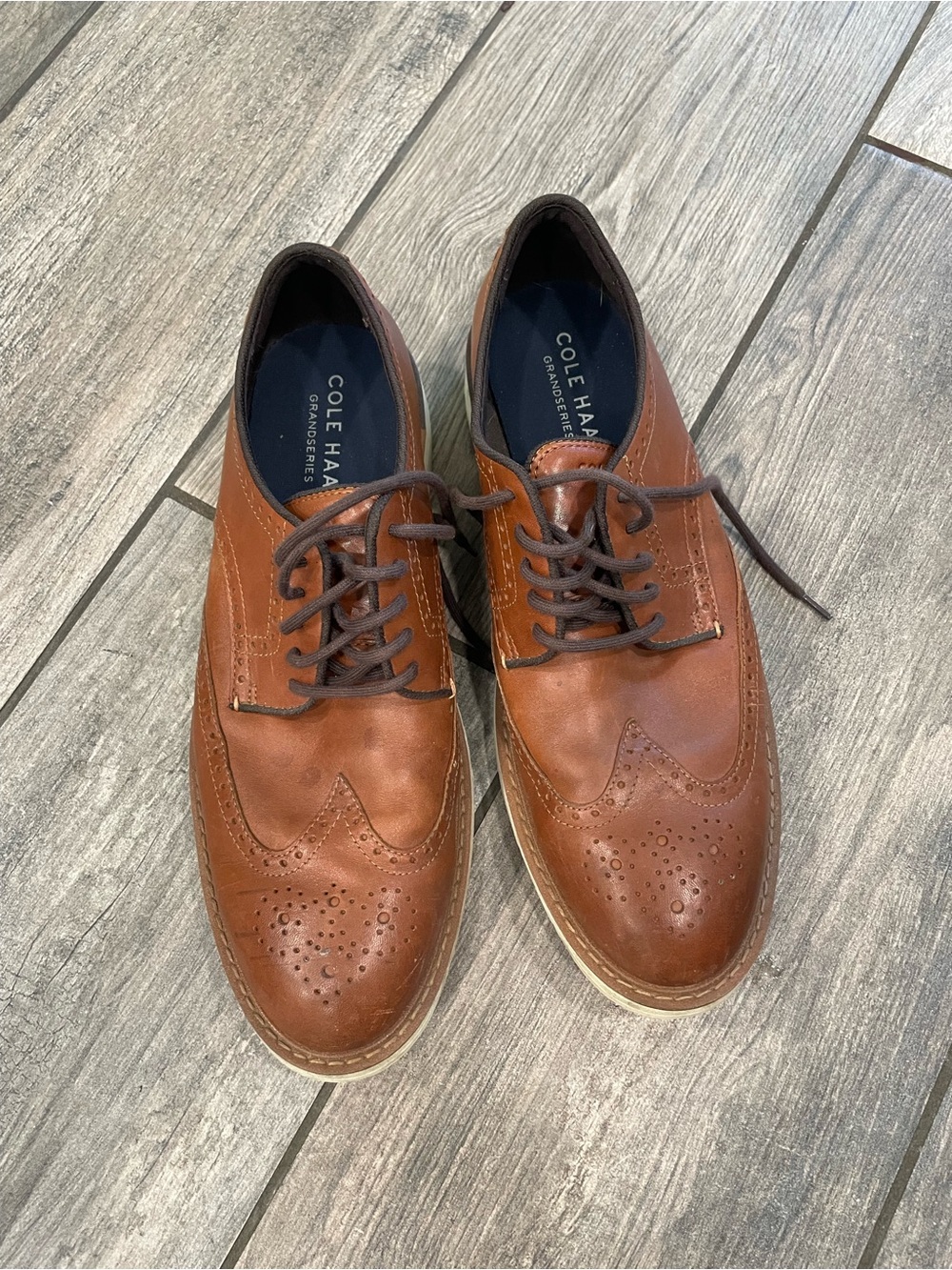 Cole Haan Men’s Tan Brown Leather Wingtip Oxfords